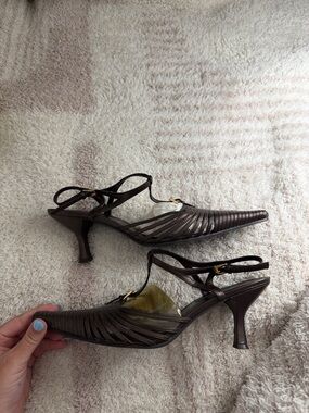 Enzo Angiolini Bronze-Brown Strappy Pointed Slingback Heels